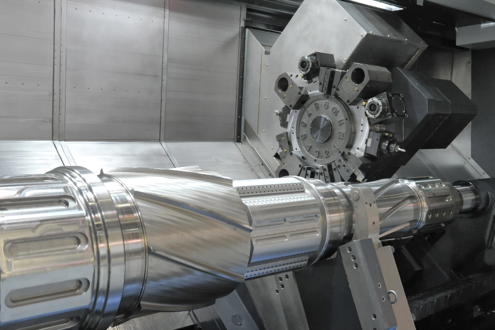 CNC lathe machining a turned part